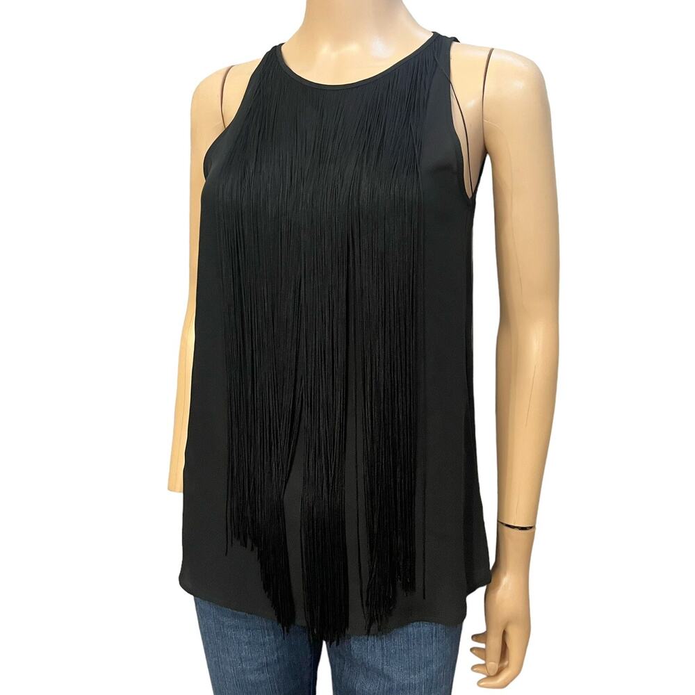 Theory Silk Fringe Tank Top P/XS Minimalist Going Out Party Black Quiet Luxury